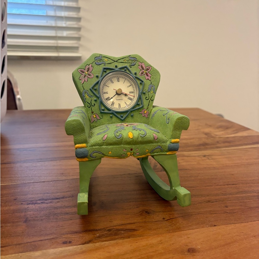 Charming Green Floral Rocking Chair Clock
